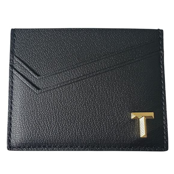 Tiffany & Co. Handbags - Tiffany & Co Black Leather Card Holder Wallet Gold T Logo Minimalist Luxury